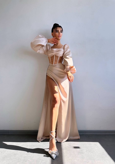 Комплект: корсет, декорований стразами   + спідниця максі з драпіруванням  Комплект: корсет, декорований стразами   + спідниця максі з драпіруванням  | PUSHKA SHOP