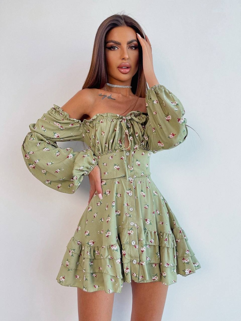 Сукня з квітковим принтом з воланами на ґудзиках  Сукня з квітковим принтом з воланами на ґудзиках  | PUSHKA SHOP