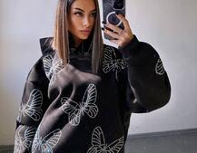 Трендове худі over size із сяючими стразами  | PUSHKA SHOP