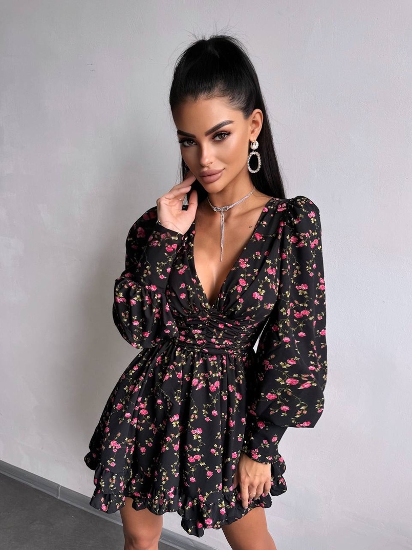 Сукня міні з пишною спідницею та драпіруванням на талії Сукня міні з пишною спідницею та драпіруванням на талії | PUSHKA SHOP