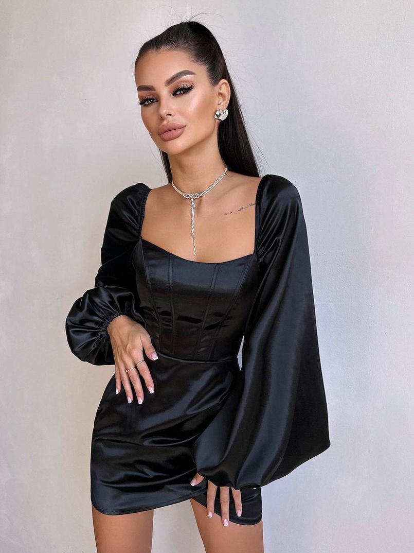 Атласний  комплект: корсет + спідниця з драпіруванням | PUSHKA SHOP