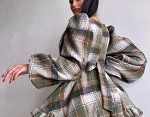 Сукня з подвійною спідницею та обʼємними рукавами у клітинку  Сукня з подвійною спідницею та обʼємними рукавами у клітинку  | PUSHKA SHOP