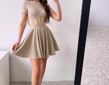 Сукня-міні  з елементами корсету  та спідницею солнцем Сукня-міні  з елементами корсету  та спідницею солнцем | PUSHKA SHOP