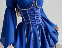 Шифонова сукня на підкладці з розкльошеними рукавами з асиметричною спідницею + корсет декорований стразами Ручна робота! Шифонова сукня на підкладці з розкльошеними рукавами з асиметричною спідницею + корсет декорований стразами Ручна робота! | PUSHKA SHOP