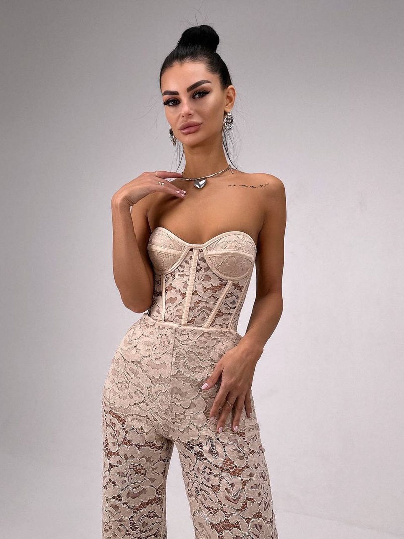 Комплект: мереживний корсет бюстьє + штани + піджак  Комплект: мереживний корсет бюстьє + штани + піджак  | PUSHKA SHOP