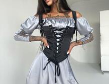 Шелковое платье + атласный корсет на шнуровке | PUSHKA SHOP