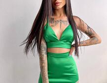 Комплект: топ с чашечками + юбка, декорированным бахромой из страз  | PUSHKA SHOP