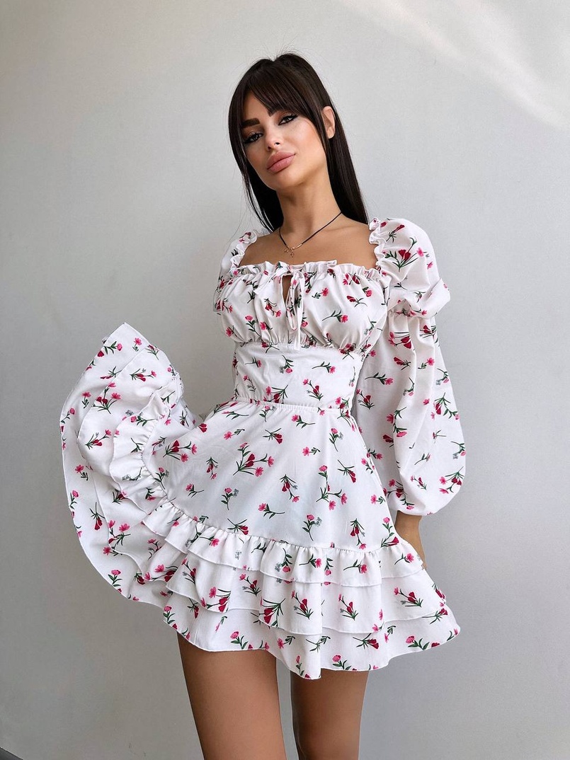 Квіткова сукня з воланами та шнуровкою по спинці | PUSHKA SHOP