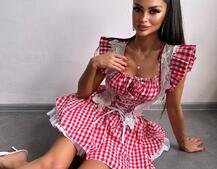 Сукня в клітинку декорована мереживом  Сукня в клітинку декорована мереживом  | PUSHKA SHOP