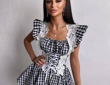 Сукня в клітинку декорована мереживом  Сукня в клітинку декорована мереживом  | PUSHKA SHOP