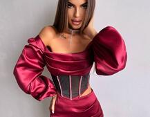 Комплект: корсет, декорований стразами   + спідниця міні з драпіруванням  Комплект: корсет, декорований стразами   + спідниця міні з драпіруванням  | PUSHKA SHOP