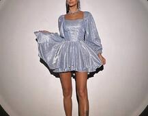 Сяюча корсетна сукня з пишною подвійною спідницею та об‘ємними рукавами Сяюча корсетна сукня з пишною подвійною спідницею та об‘ємними рукавами | PUSHKA SHOP