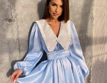 Сукня з коміром та об'ємними рукавами з широким поясом Сукня з коміром та об'ємними рукавами з широким поясом | PUSHKA SHOP