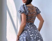 Сукня- міні у квітковий принт зі шнурівкою на спинці  Сукня- міні у квітковий принт зі шнурівкою на спинці  | PUSHKA SHOP