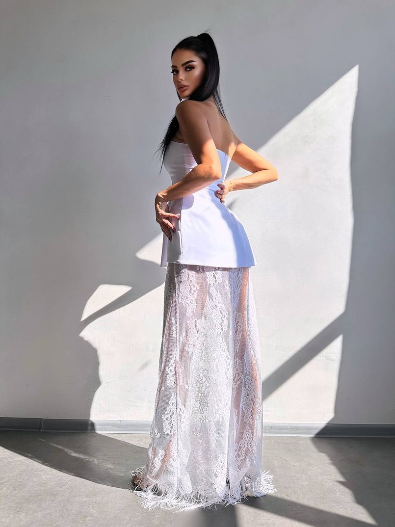 Комплект: піджак + блуза з баской + мереживна спідниця-шорти  Комплект: піджак + блуза з баской + мереживна спідниця-шорти  | PUSHKA SHOP