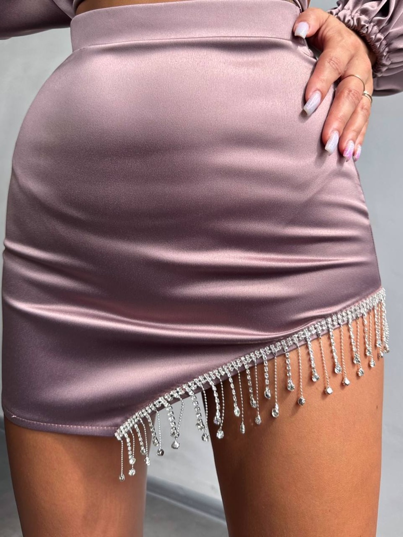 Атласний комплект, декорований бахромою зі страз Атласний комплект, декорований бахромою зі страз | PUSHKA SHOP