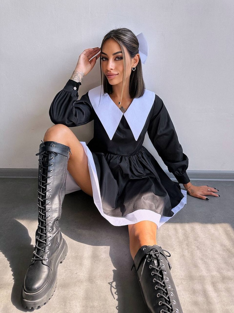 Котонова сукня з комірцем + бант  Котонова сукня з комірцем + бант  | PUSHKA SHOP