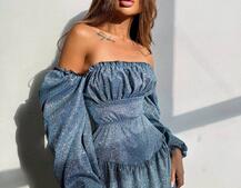 Блискуча сукня з воланами та шнурівкою на спинці Блискуча сукня з воланами та шнурівкою на спинці | PUSHKA SHOP