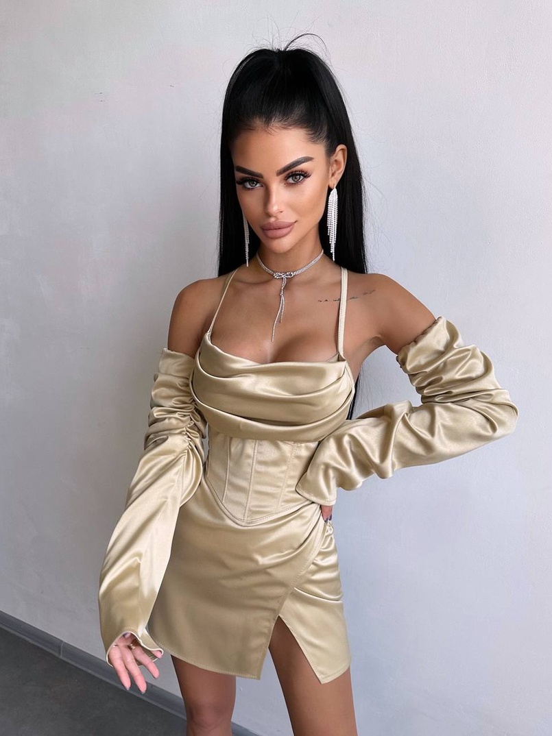 Комплект: корсет з рукавами    + спідниця міні з драпіруванням   Комплект: корсет з рукавами    + спідниця міні з драпіруванням   | PUSHKA SHOP