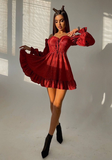 Блискуча сукня з оборками та чашками з ефектом push up | PUSHKA SHOP