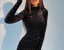 Сяюча оксамитова сукня міні з геометричним принтом  | PUSHKA SHOP