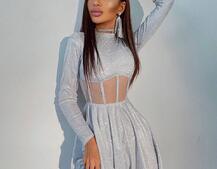 Приталена блискуча сукня з корсетною вставкою та пишною спідницею-сонцем Приталена блискуча сукня з корсетною вставкою та пишною спідницею-сонцем | PUSHKA SHOP