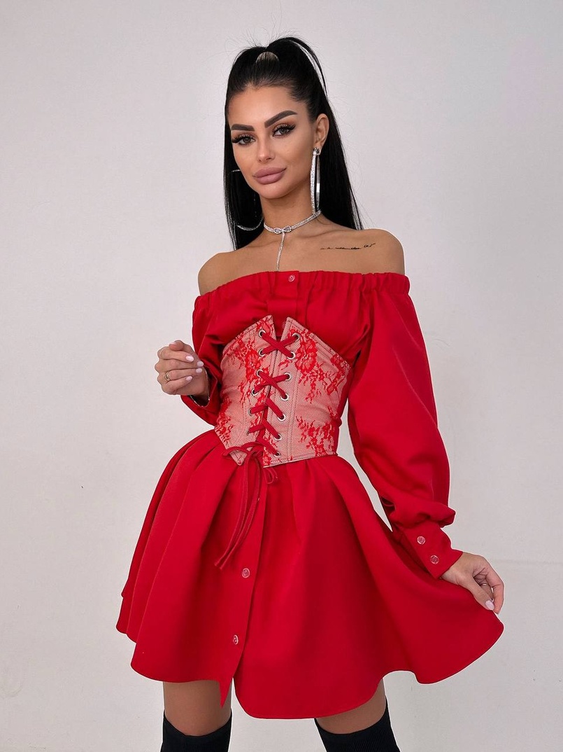 Приталена сорочка на плічках+  мереживний корсет Приталена сорочка на плічках+  мереживний корсет | PUSHKA SHOP