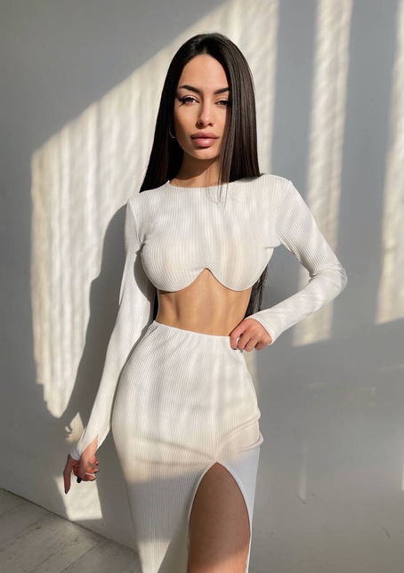 Трикотажный комплект: топ с чашечками push up + юбка миди с разрезом  Трикотажный комплект: топ с чашечками push up + юбка миди с разрезом  | PUSHKA SHOP