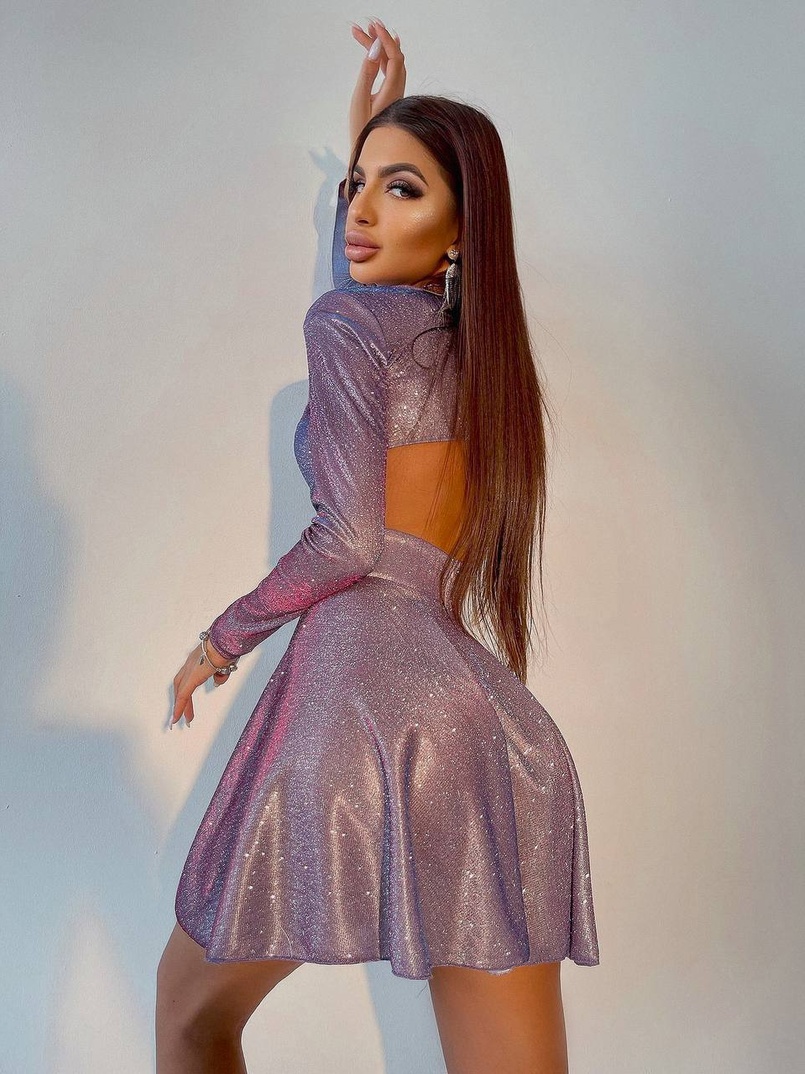 Блискуча сукня міні з відкритою спиною  Блискуча сукня міні з відкритою спиною  | PUSHKA SHOP
