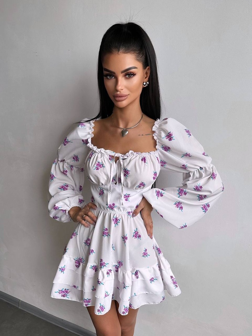 Сукня з квітковим принтом з воланами на ґудзиках  | PUSHKA SHOP