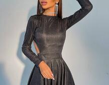 Блискуча сукня міні з відкритою спиною  Блискуча сукня міні з відкритою спиною  | PUSHKA SHOP