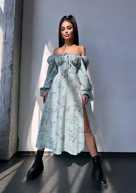 Сукня міді з квітковим принтом  | PUSHKA SHOP