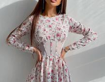 Приталенное платье с корсетной вставкой и  юбкой-солнцем   | PUSHKA SHOP