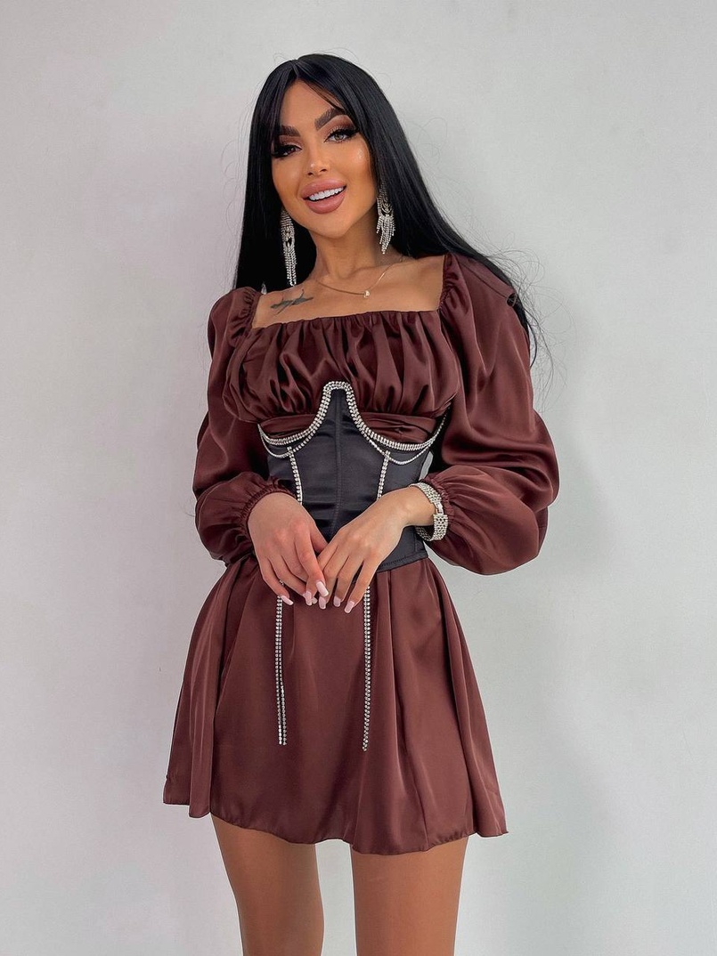 Приталена сукня з шовку  + корсет декорований стразами  Ручна робота  Приталена сукня з шовку  + корсет декорований стразами  Ручна робота  | PUSHKA SHOP