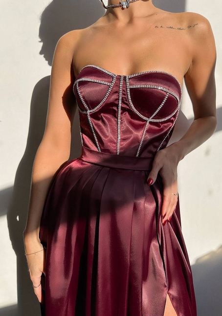 Комплект: корсет-бюстьє , декорований стразами  + спідниця максі з розрізом   | PUSHKA SHOP