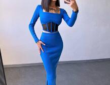 Трикотажний комплект: топ з елементами корсету та спідниця з розрізами  | PUSHKA SHOP