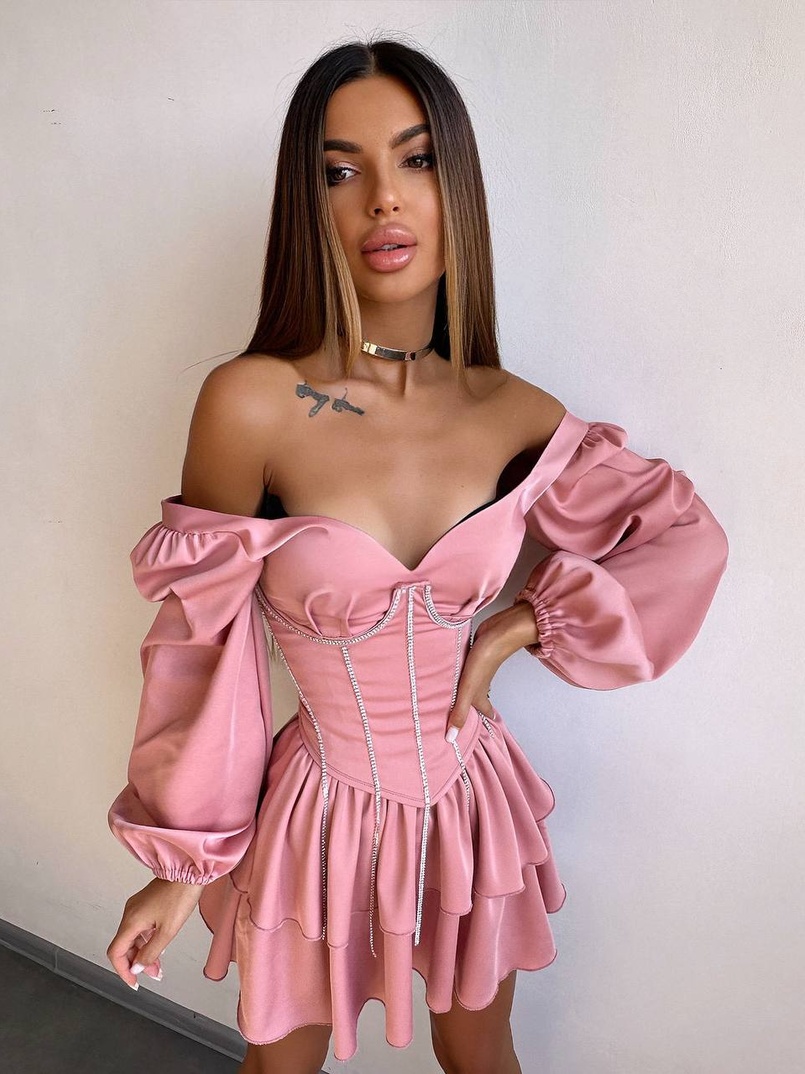 Комплект: сукня з подвійною спідницею + корсет, декорований стразами    Комплект: сукня з подвійною спідницею + корсет, декорований стразами    | PUSHKA SHOP