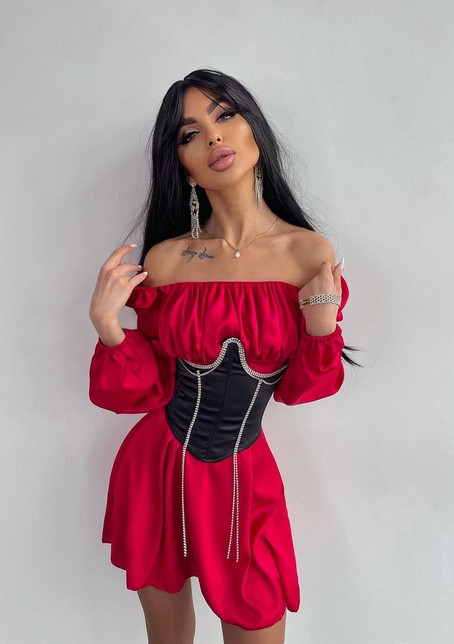 Приталена сукня з шовку  + корсет декорований стразами  Ручна робота  | PUSHKA SHOP