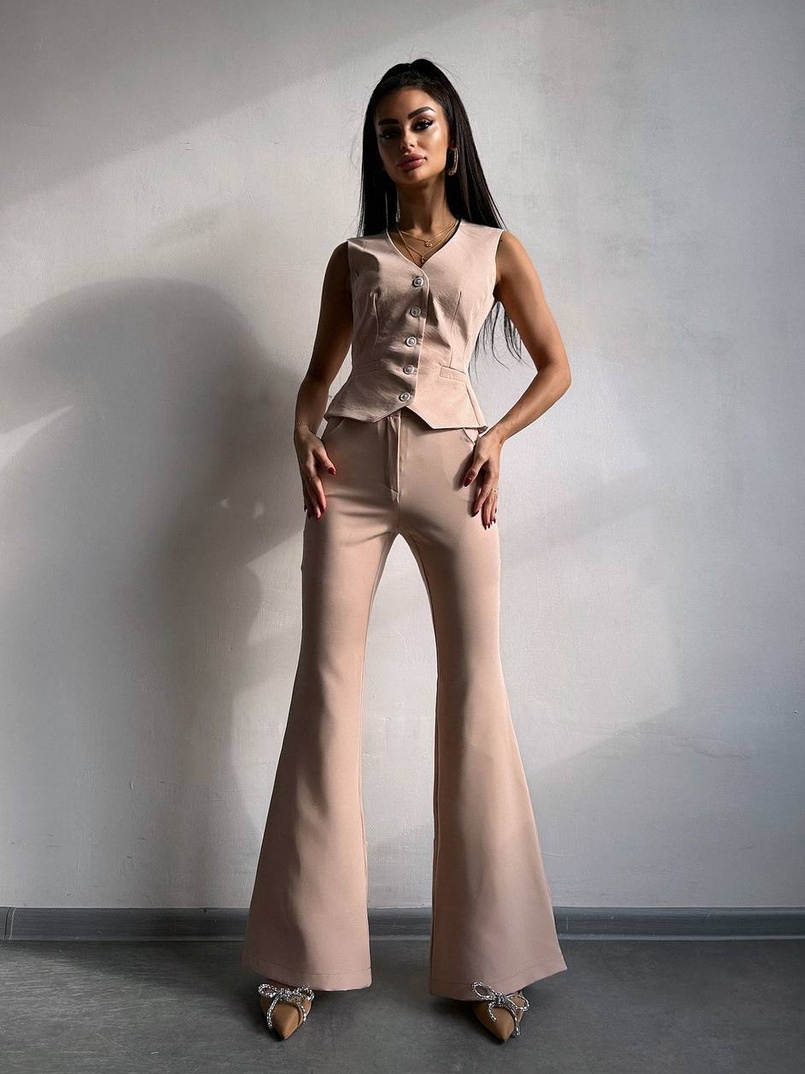 Костюм: піджак на підкладці, штани кльош+ жилет  | PUSHKA SHOP