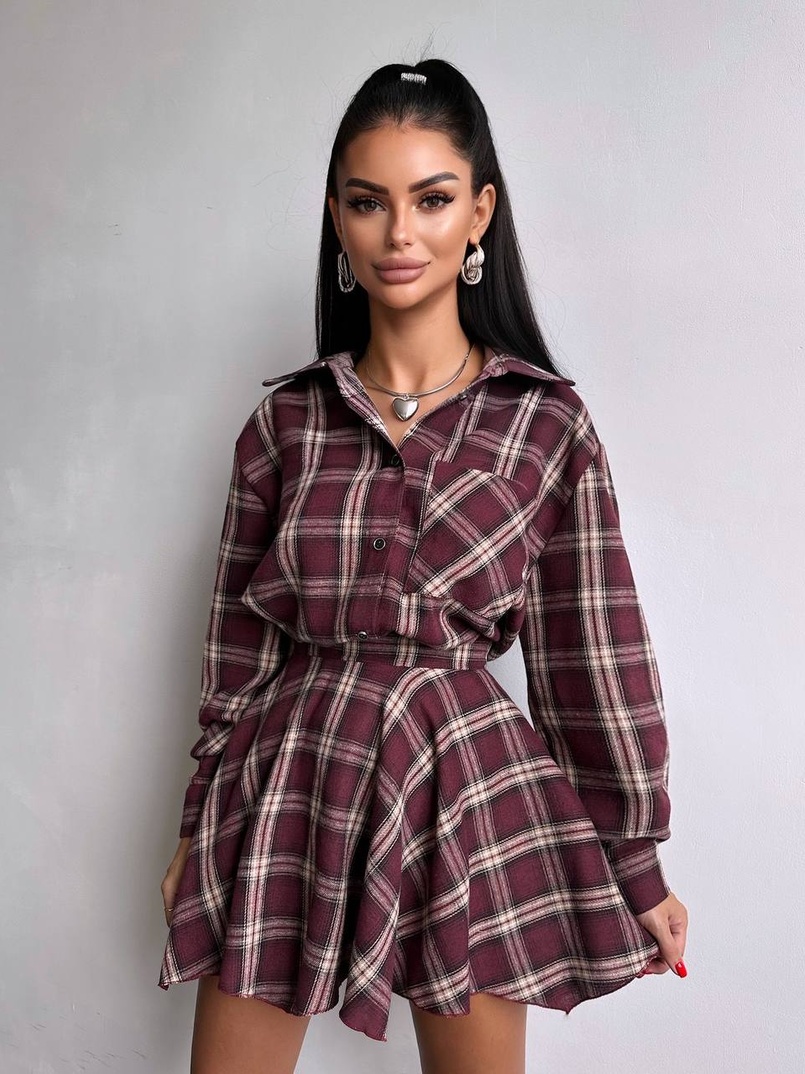 Комплект: сорочка + спідниця у клітинку  Комплект: сорочка + спідниця у клітинку  | PUSHKA SHOP