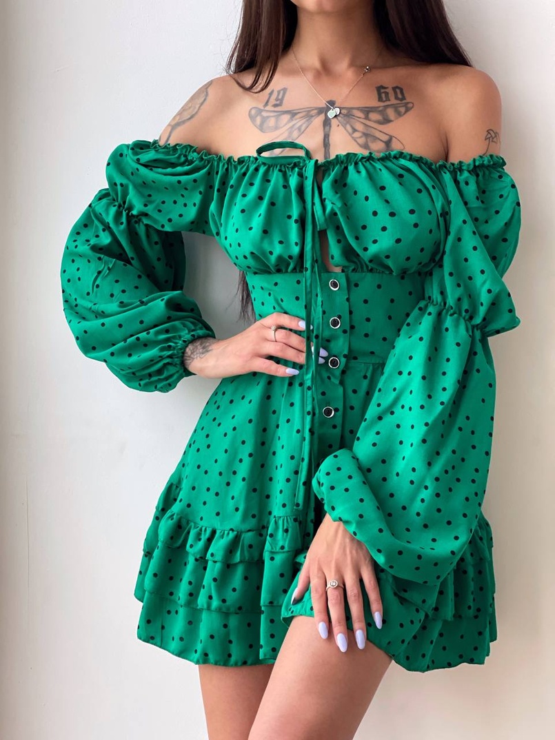 Сукня в горошок на ґудзиках з воланами  Сукня в горошок на ґудзиках з воланами  | PUSHKA SHOP