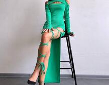 Трикотажна сукня з зав’язкою на ніжку   | PUSHKA SHOP