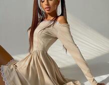 Трикотажное платье, декорированное кружевом   Трикотажное платье, декорированное кружевом   | PUSHKA SHOP