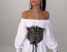 Приталена сорочка на плічках+  мереживний корсет Приталена сорочка на плічках+  мереживний корсет | PUSHKA SHOP