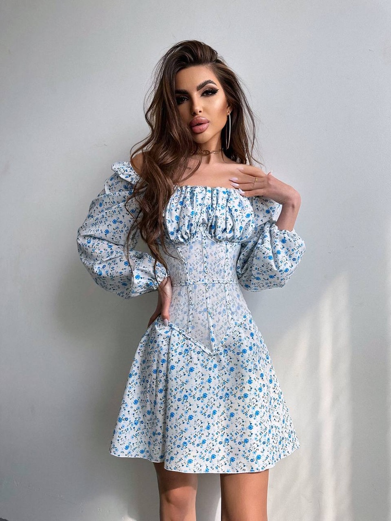 Сукня міні в квітковий принт + прозорий корсет  Сукня міні в квітковий принт + прозорий корсет  | PUSHKA SHOP