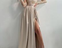 Платье макси с кружевным верхом и разрезом на юбке  | PUSHKA SHOP