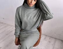 Костюм із теплого трикотажу-рубчика: светр + спідниця Костюм із теплого трикотажу-рубчика: светр + спідниця | PUSHKA SHOP