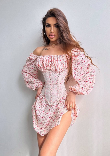 Сукня міні в квітковий принт + прозорий корсет  | PUSHKA SHOP