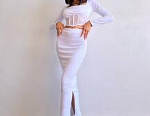 Трикотажний комплект: топ з елементами корсету та спідниця з розрізами  Трикотажний комплект: топ з елементами корсету та спідниця з розрізами  | PUSHKA SHOP