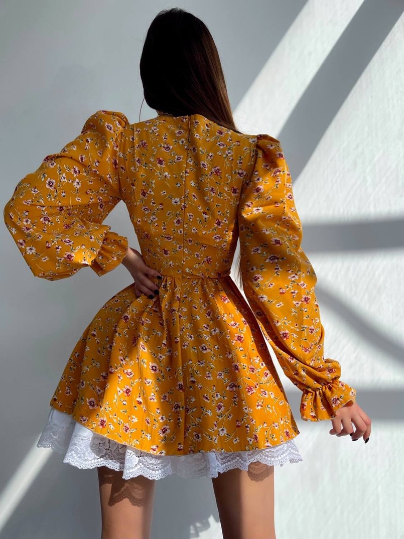 Квіткова сукня,декорована мереживом. Квіткова сукня,декорована мереживом. | PUSHKA SHOP